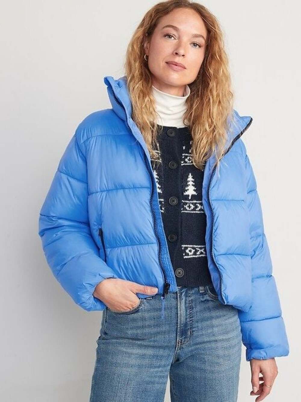 Old Navy Water-Resistant Frost-Free Short Puffer Jacket in Bright Blue New